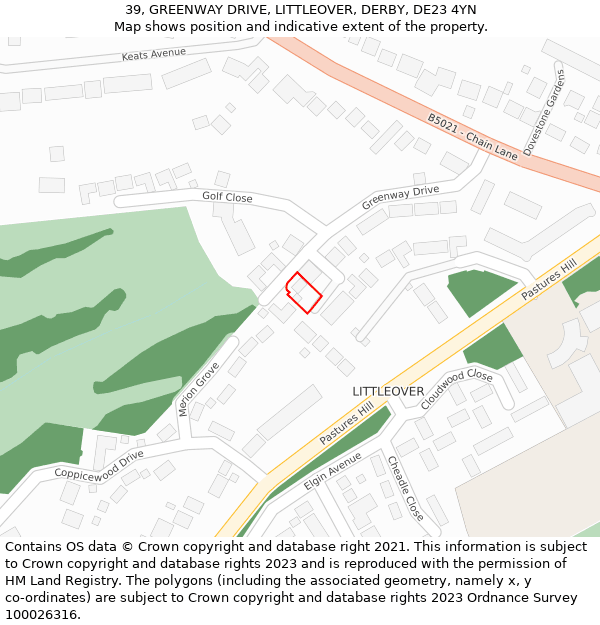 39, GREENWAY DRIVE, LITTLEOVER, DERBY, DE23 4YN: Location map and indicative extent of plot