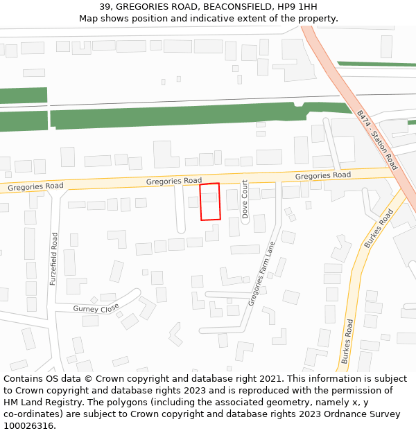 39, GREGORIES ROAD, BEACONSFIELD, HP9 1HH: Location map and indicative extent of plot