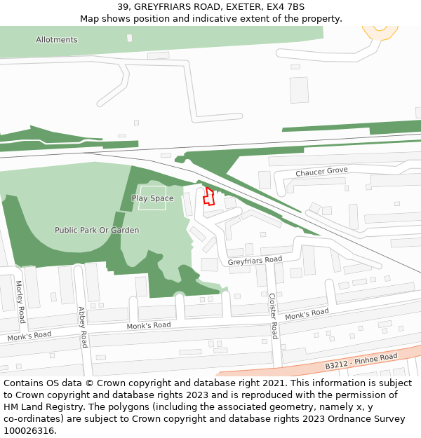 39, GREYFRIARS ROAD, EXETER, EX4 7BS: Location map and indicative extent of plot