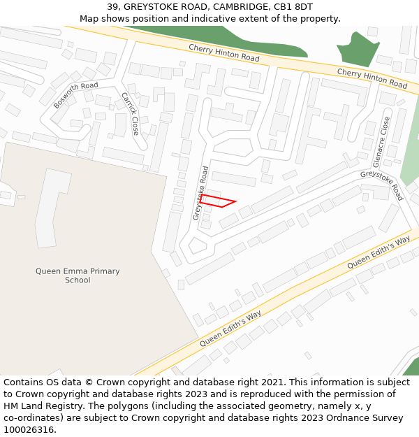 39, GREYSTOKE ROAD, CAMBRIDGE, CB1 8DT: Location map and indicative extent of plot