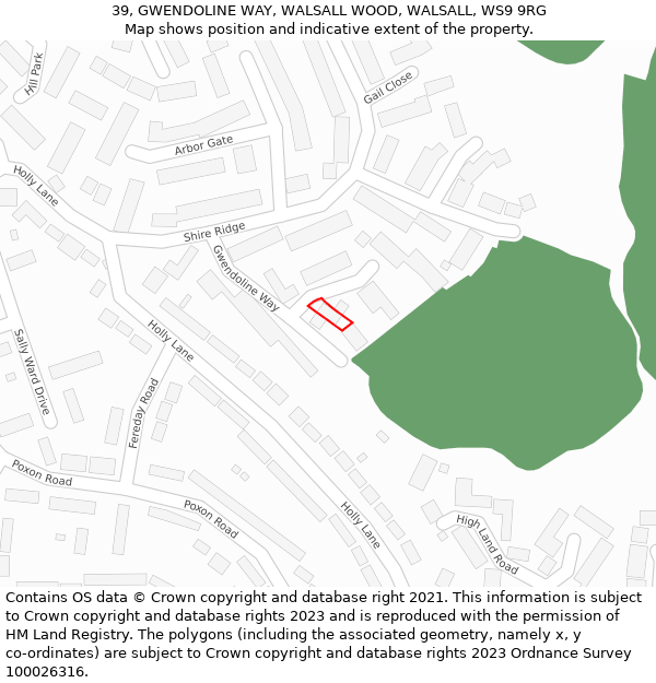 39, GWENDOLINE WAY, WALSALL WOOD, WALSALL, WS9 9RG: Location map and indicative extent of plot