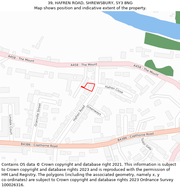 39, HAFREN ROAD, SHREWSBURY, SY3 8NG: Location map and indicative extent of plot