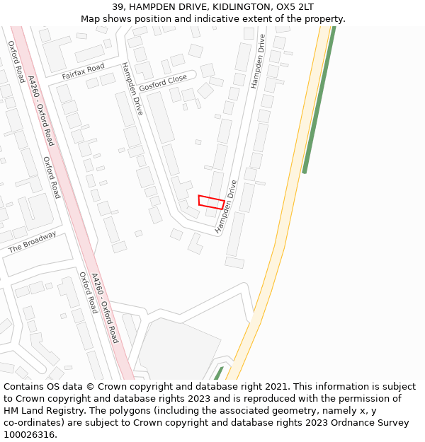 39, HAMPDEN DRIVE, KIDLINGTON, OX5 2LT: Location map and indicative extent of plot