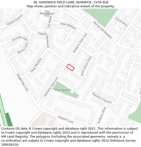 39, HARDWICK FIELD LANE, WARWICK, CV34 6LN: Location map and indicative extent of plot
