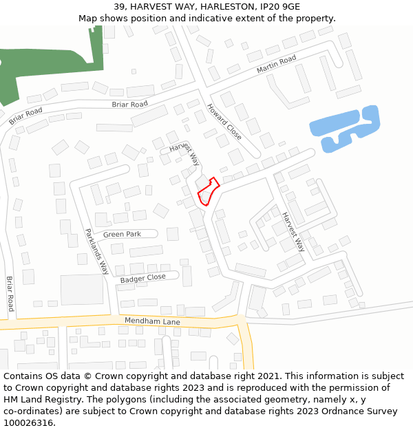 39, HARVEST WAY, HARLESTON, IP20 9GE: Location map and indicative extent of plot