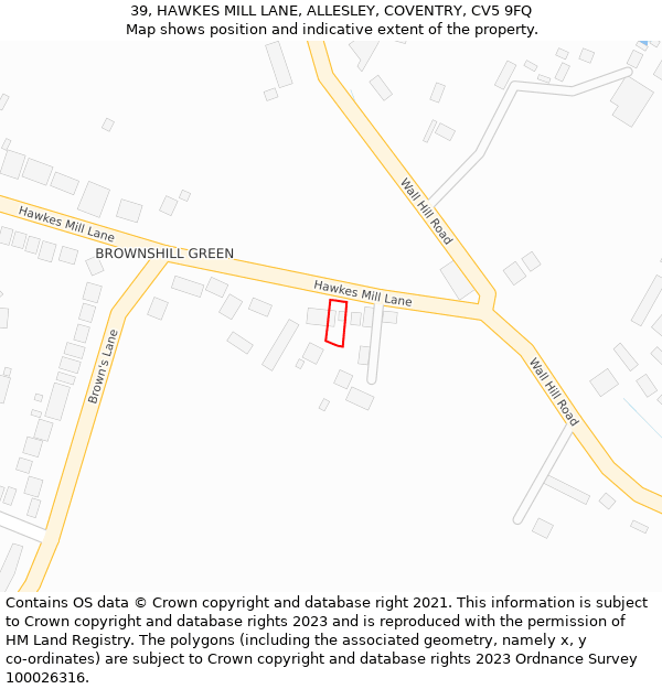 39, HAWKES MILL LANE, ALLESLEY, COVENTRY, CV5 9FQ: Location map and indicative extent of plot