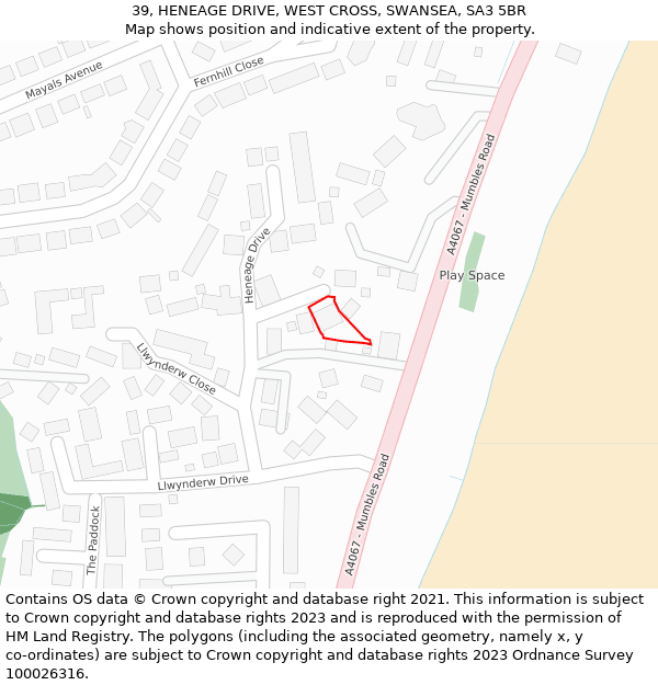 39, HENEAGE DRIVE, WEST CROSS, SWANSEA, SA3 5BR: Location map and indicative extent of plot