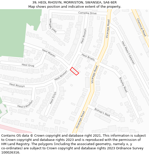 39, HEOL RHOSYN, MORRISTON, SWANSEA, SA6 6ER: Location map and indicative extent of plot