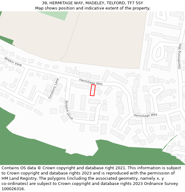39, HERMITAGE WAY, MADELEY, TELFORD, TF7 5SY: Location map and indicative extent of plot