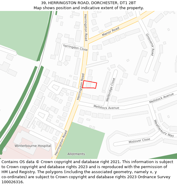 39, HERRINGSTON ROAD, DORCHESTER, DT1 2BT: Location map and indicative extent of plot