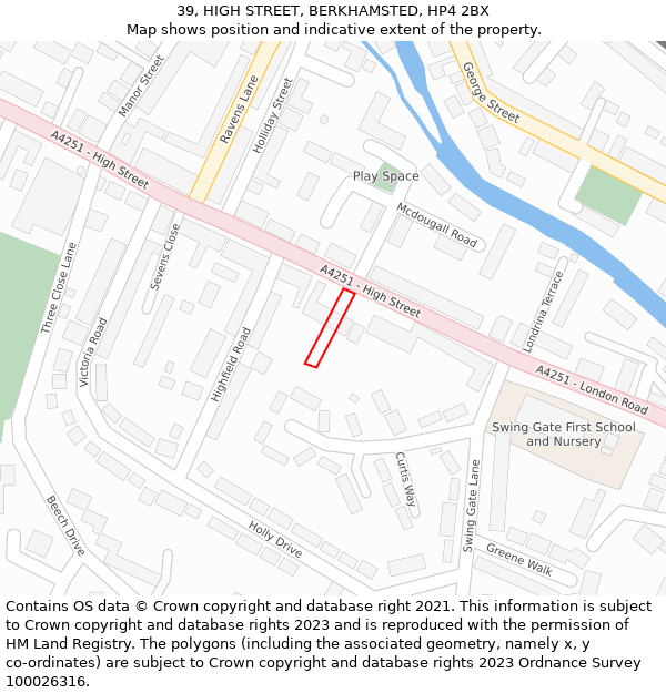 39, HIGH STREET, BERKHAMSTED, HP4 2BX: Location map and indicative extent of plot