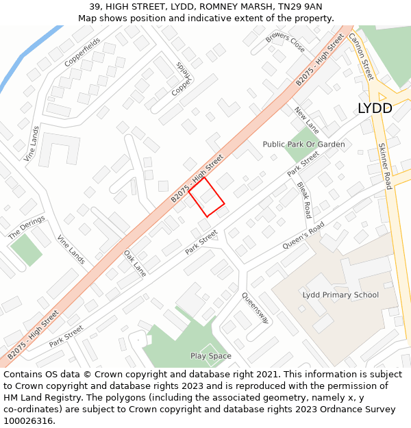 39, HIGH STREET, LYDD, ROMNEY MARSH, TN29 9AN: Location map and indicative extent of plot