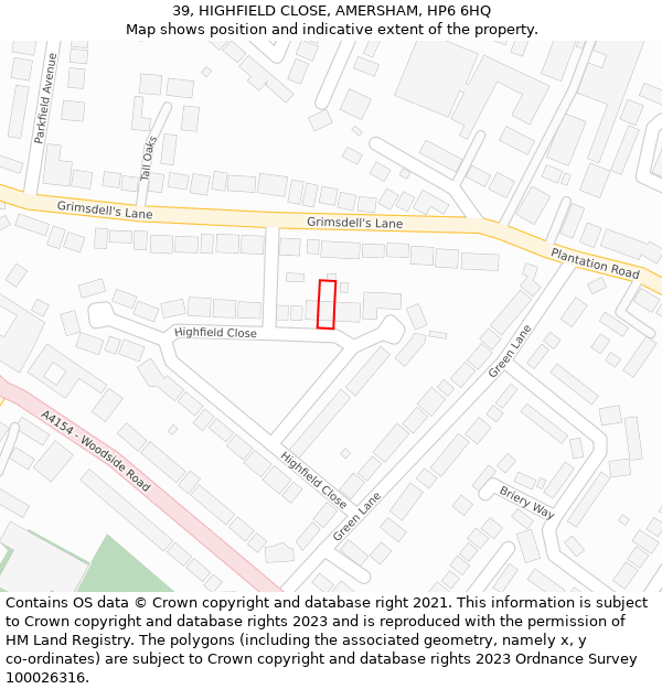 39, HIGHFIELD CLOSE, AMERSHAM, HP6 6HQ: Location map and indicative extent of plot