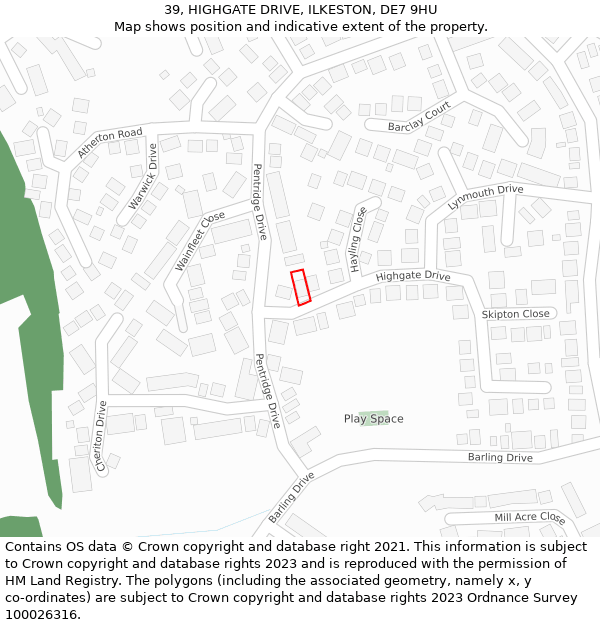 39, HIGHGATE DRIVE, ILKESTON, DE7 9HU: Location map and indicative extent of plot