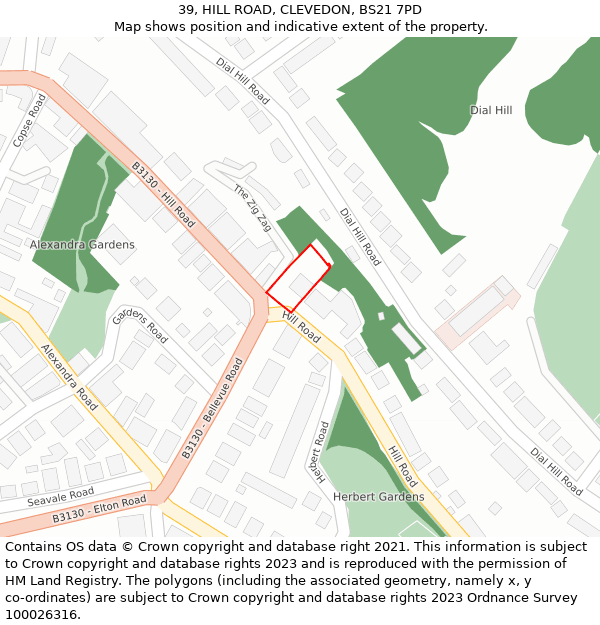 39, HILL ROAD, CLEVEDON, BS21 7PD: Location map and indicative extent of plot