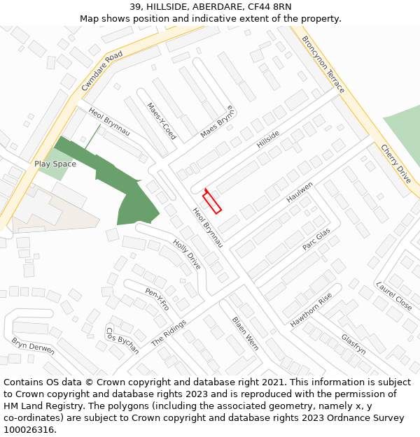 39, HILLSIDE, ABERDARE, CF44 8RN: Location map and indicative extent of plot