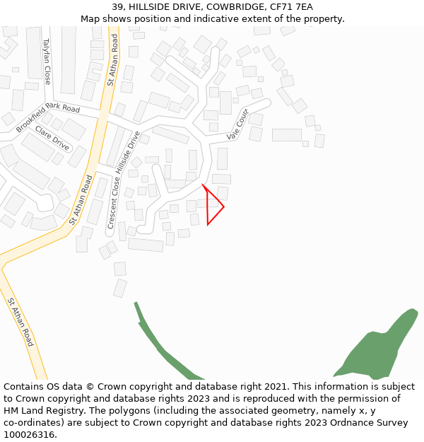 39, HILLSIDE DRIVE, COWBRIDGE, CF71 7EA: Location map and indicative extent of plot