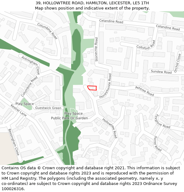 39, HOLLOWTREE ROAD, HAMILTON, LEICESTER, LE5 1TH: Location map and indicative extent of plot