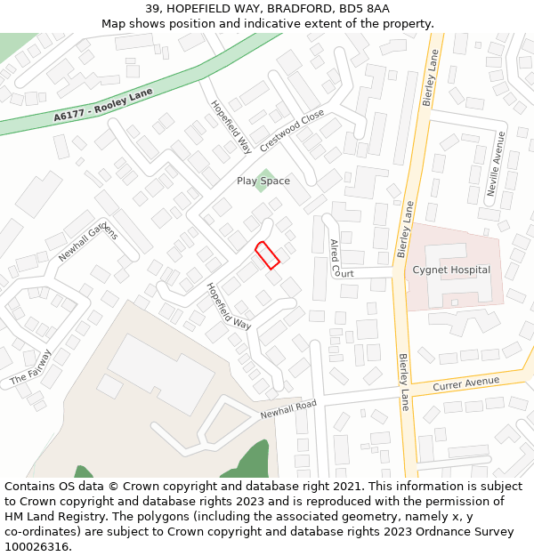39, HOPEFIELD WAY, BRADFORD, BD5 8AA: Location map and indicative extent of plot