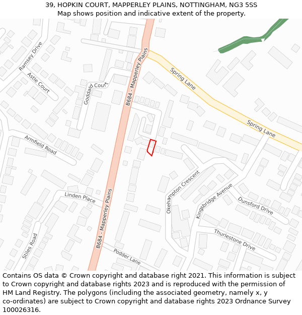 39, HOPKIN COURT, MAPPERLEY PLAINS, NOTTINGHAM, NG3 5SS: Location map and indicative extent of plot