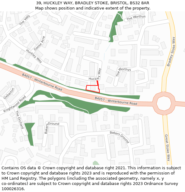 39, HUCKLEY WAY, BRADLEY STOKE, BRISTOL, BS32 8AR: Location map and indicative extent of plot