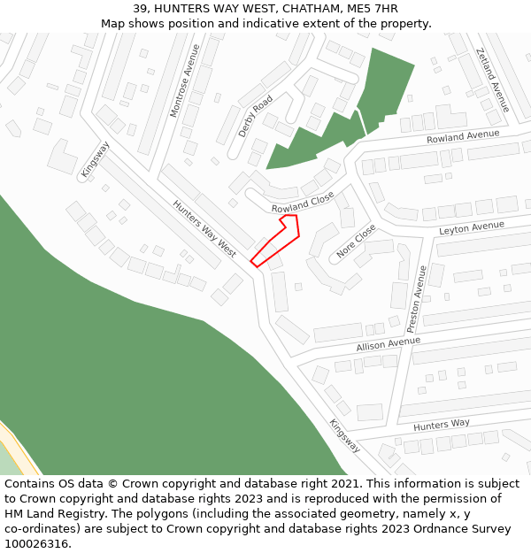 39, HUNTERS WAY WEST, CHATHAM, ME5 7HR: Location map and indicative extent of plot