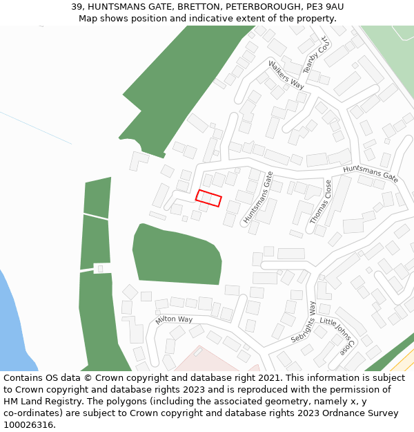 39, HUNTSMANS GATE, BRETTON, PETERBOROUGH, PE3 9AU: Location map and indicative extent of plot