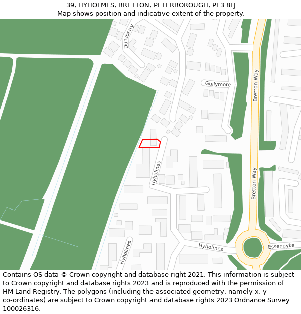 39, HYHOLMES, BRETTON, PETERBOROUGH, PE3 8LJ: Location map and indicative extent of plot