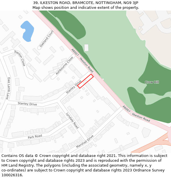 39, ILKESTON ROAD, BRAMCOTE, NOTTINGHAM, NG9 3JP: Location map and indicative extent of plot