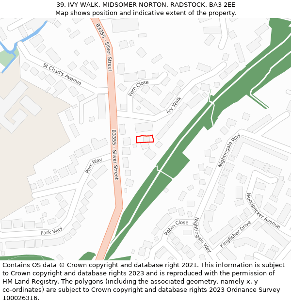 39, IVY WALK, MIDSOMER NORTON, RADSTOCK, BA3 2EE: Location map and indicative extent of plot