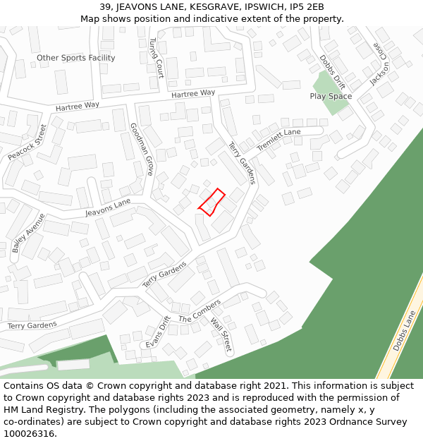 39, JEAVONS LANE, KESGRAVE, IPSWICH, IP5 2EB: Location map and indicative extent of plot