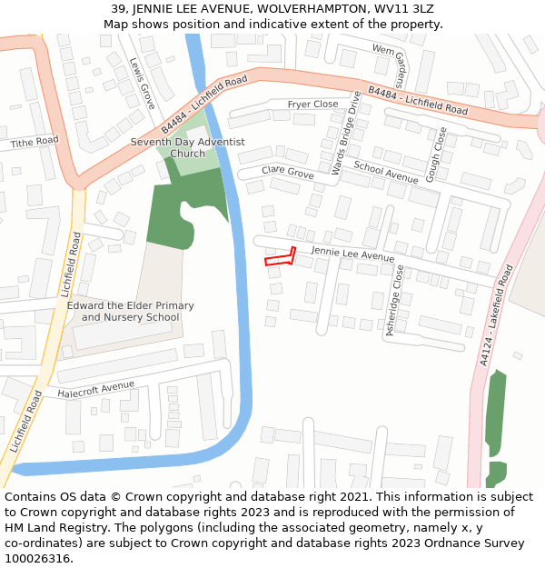 39, JENNIE LEE AVENUE, WOLVERHAMPTON, WV11 3LZ: Location map and indicative extent of plot