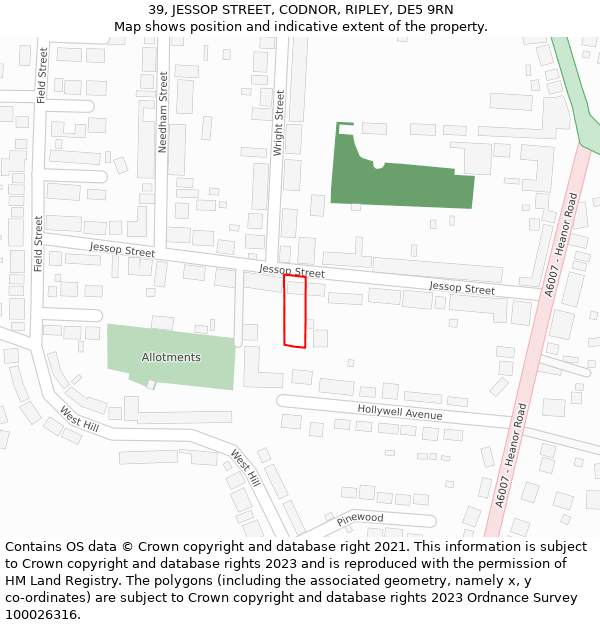 39, JESSOP STREET, CODNOR, RIPLEY, DE5 9RN: Location map and indicative extent of plot