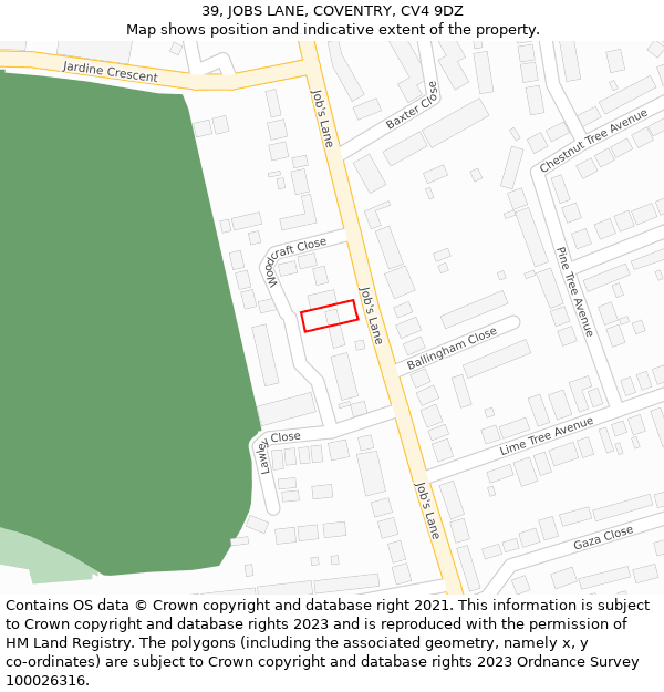 39, JOBS LANE, COVENTRY, CV4 9DZ: Location map and indicative extent of plot