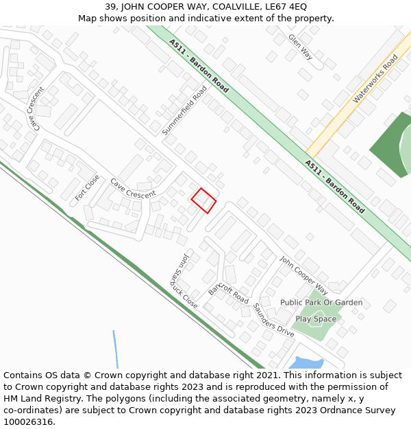 39, JOHN COOPER WAY, COALVILLE, LE67 4EQ: Location map and indicative extent of plot