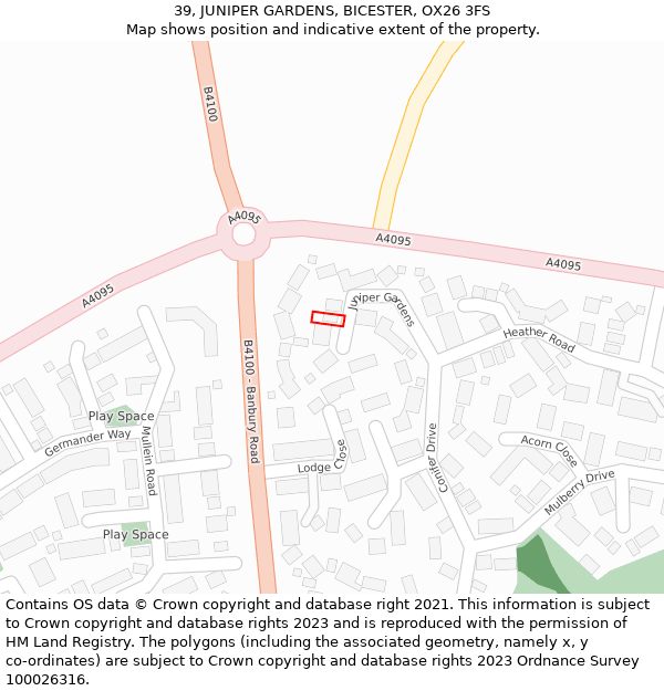 39, JUNIPER GARDENS, BICESTER, OX26 3FS: Location map and indicative extent of plot