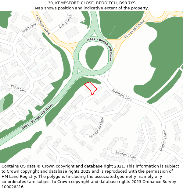 39, KEMPSFORD CLOSE, REDDITCH, B98 7YS: Location map and indicative extent of plot