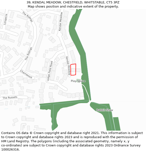 39, KENDAL MEADOW, CHESTFIELD, WHITSTABLE, CT5 3PZ: Location map and indicative extent of plot