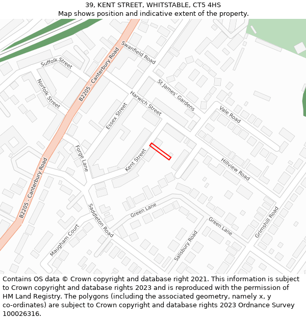 39, KENT STREET, WHITSTABLE, CT5 4HS: Location map and indicative extent of plot