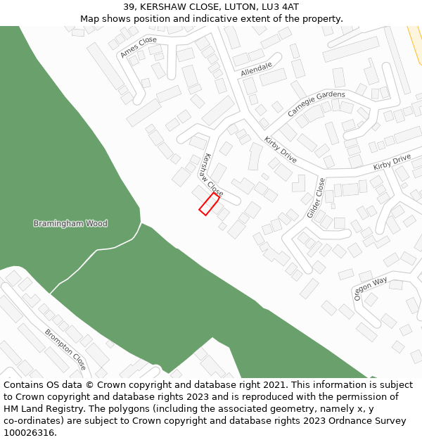 39, KERSHAW CLOSE, LUTON, LU3 4AT: Location map and indicative extent of plot