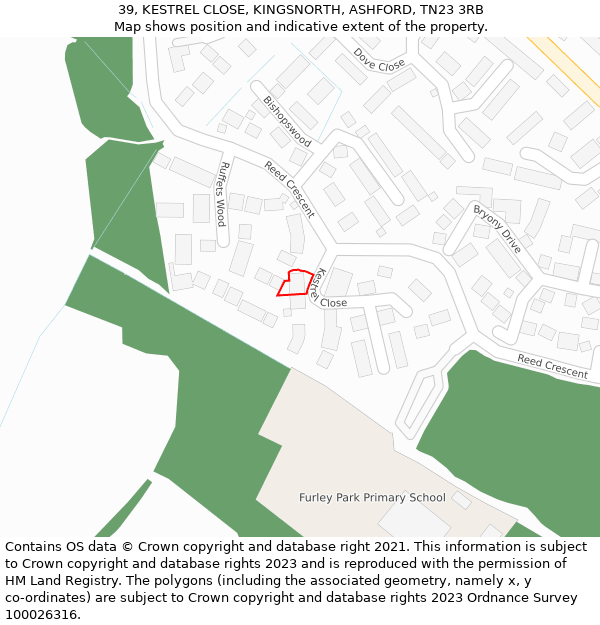 39, KESTREL CLOSE, KINGSNORTH, ASHFORD, TN23 3RB: Location map and indicative extent of plot