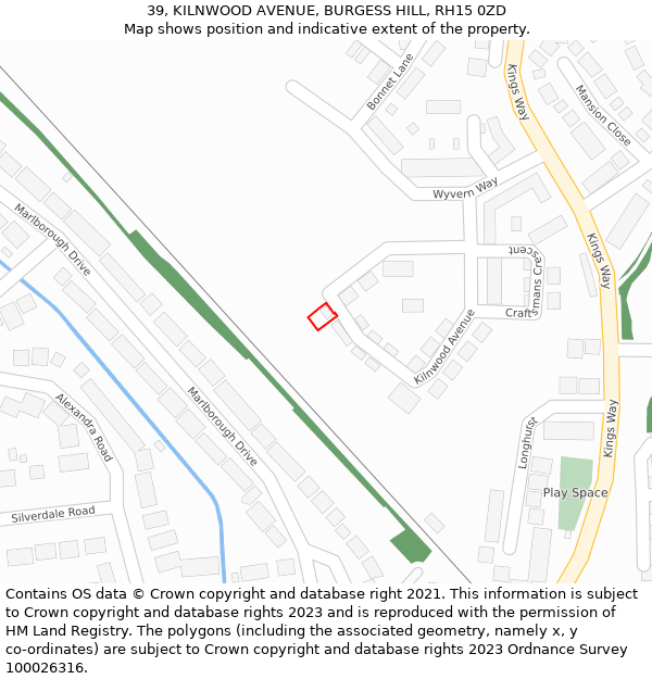 39, KILNWOOD AVENUE, BURGESS HILL, RH15 0ZD: Location map and indicative extent of plot