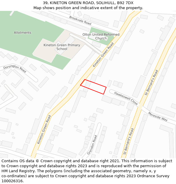 39, KINETON GREEN ROAD, SOLIHULL, B92 7DX: Location map and indicative extent of plot