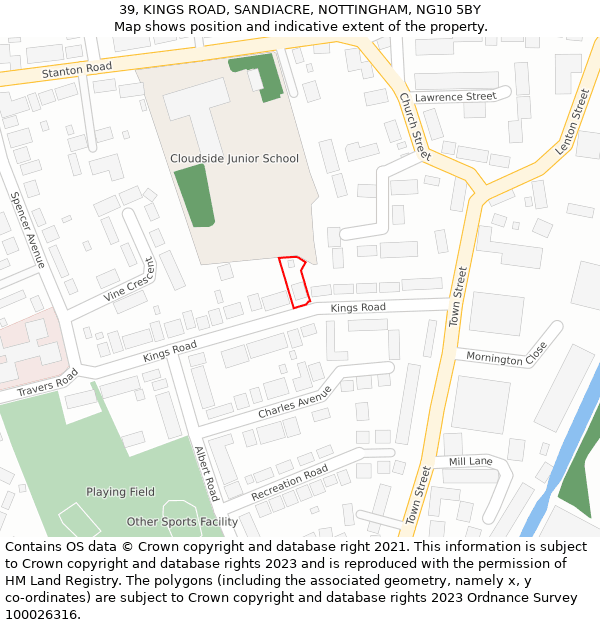 39, KINGS ROAD, SANDIACRE, NOTTINGHAM, NG10 5BY: Location map and indicative extent of plot