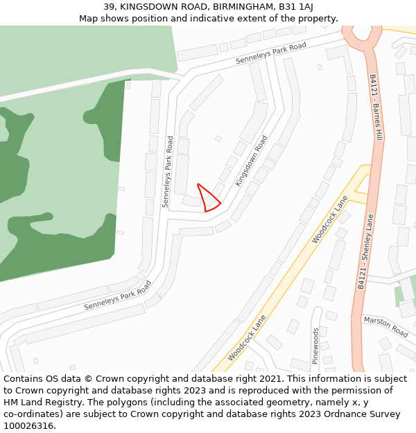 39, KINGSDOWN ROAD, BIRMINGHAM, B31 1AJ: Location map and indicative extent of plot