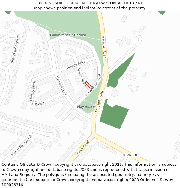 39, KINGSHILL CRESCENT, HIGH WYCOMBE, HP13 5NF: Location map and indicative extent of plot