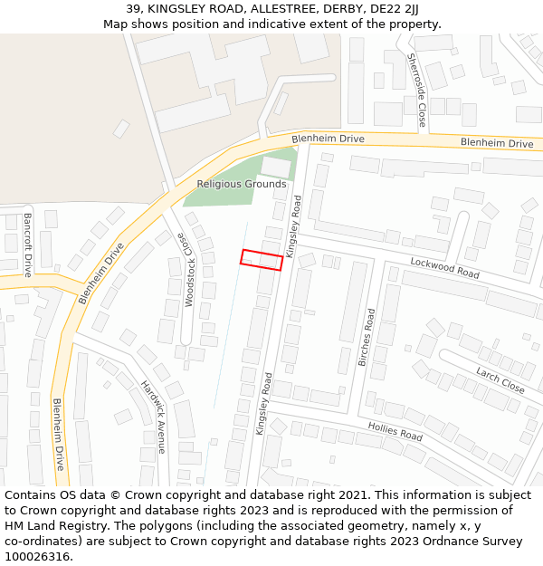 39, KINGSLEY ROAD, ALLESTREE, DERBY, DE22 2JJ: Location map and indicative extent of plot