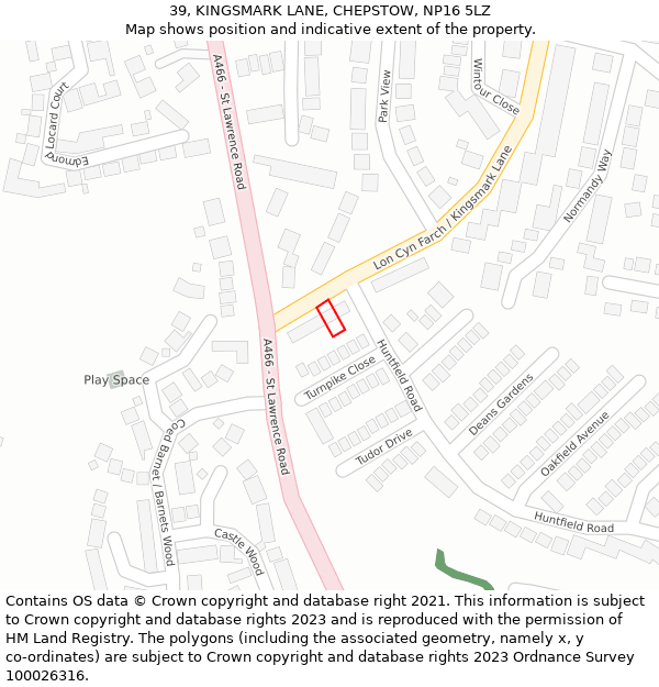 39, KINGSMARK LANE, CHEPSTOW, NP16 5LZ: Location map and indicative extent of plot