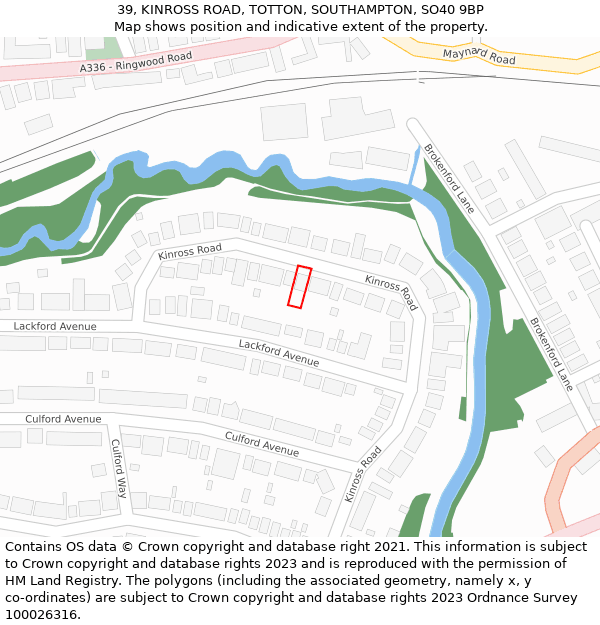 39, KINROSS ROAD, TOTTON, SOUTHAMPTON, SO40 9BP: Location map and indicative extent of plot