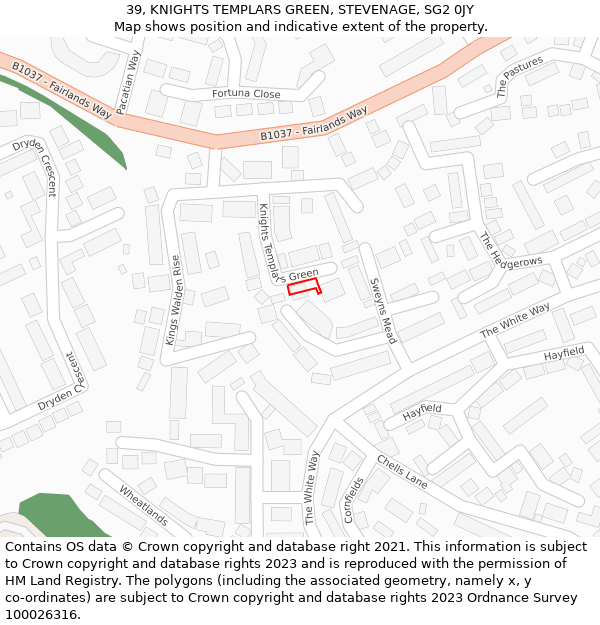 39, KNIGHTS TEMPLARS GREEN, STEVENAGE, SG2 0JY: Location map and indicative extent of plot